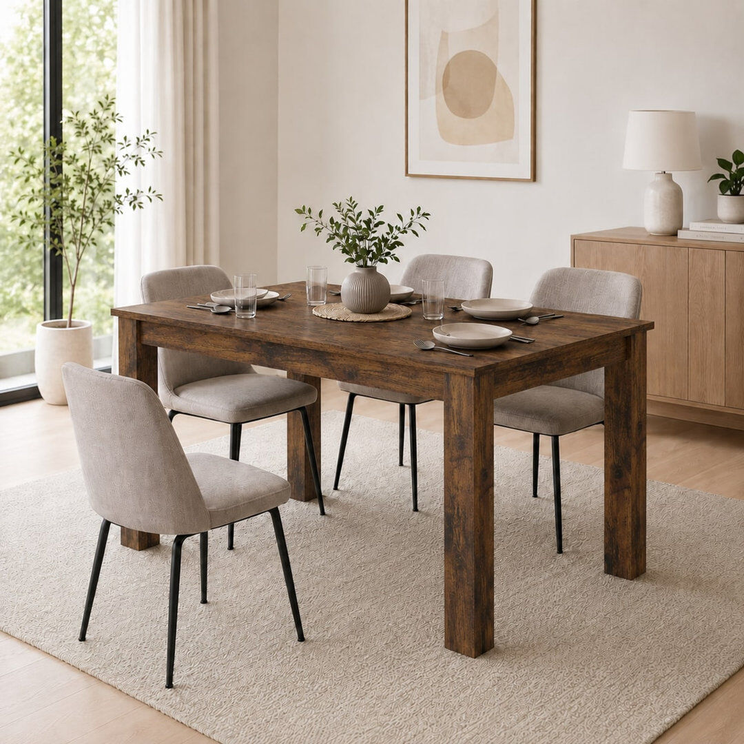 Brayden Studio Melamine Dining Table with Chunky Legs for Kitchen Dining Room Furniture Rustic Oak 140cm