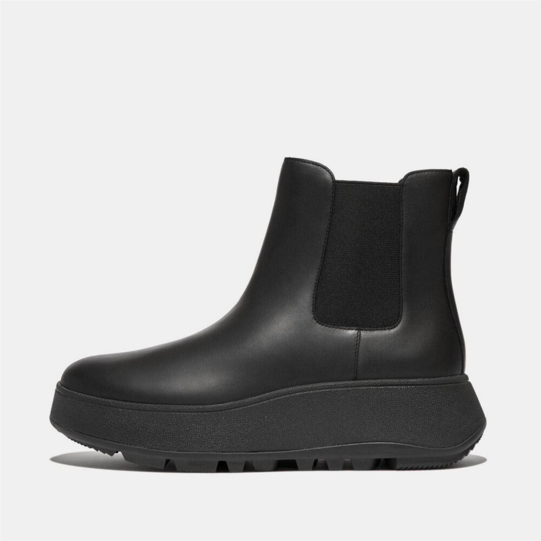 Fit Flop - "F-Mode" Stiefeletten für Damen, Leder, flach geformter Absatz (Schwarz)