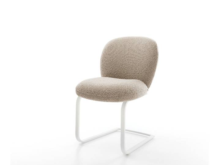 Freischwinger Nube-Flex Bouclé Schlamm Freischwinger flach Weiß Taschenfederkern, Esszimmerstühle