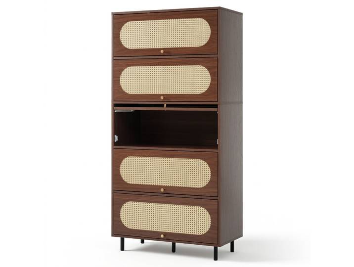 Buffet en bois avec grand rangement noyer 80x40x163 cm