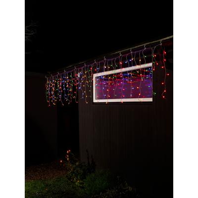 KONSTSMIDE LED-Lichtervorhang, transparent, Dioden 400 Stk. Flammen 400 Stk., Gesamtlänge 20,27m, Lichterketten, LED Eisregen Lichtervorhang, mit bunten Globes, 400 bunte Dioden