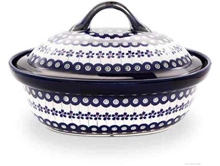 Bunzlauer Keramik 2,2 Liter Bräter Auflaufform mit Deckel für alle Herdarten und Backofen geeignet 31,8x25,5,5x19,2 cm (Dekor 166a)