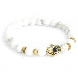 Gold Hamsa / White Stone - Gemstone Bracelet