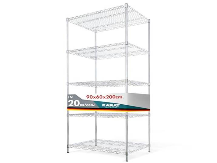 KARAT Metallregal dekoratives & Robustes Lagerregal, Kellerregal für Bad, Küche, Büro, Wohn- und Außenräume (90x60x200-chrome-himalaya: ⌀ 25mm)