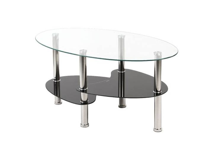 KEDIA Table Basse Table de Salon Scandinave Noir et Transparent 90*50*43cm Table Basse en Verre pieds Chromé Ovale