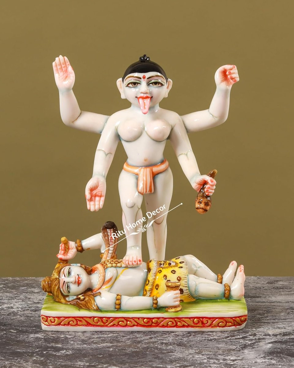 Maa Kali Beeld - Handgemaakt Spiritueel Standbeeld voor op Tafel - Meerkleurig - Hoogte: 30 cm