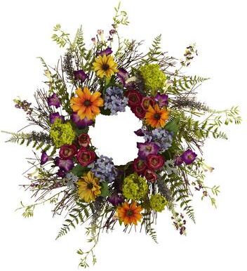 Nearly Natural 24-inch Spring Garden and Twig Wreath - Green