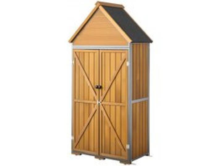 VEVOR Gartenschrank Holz, Geräteschrank mit Abschließbaren Türen, Gerätehaus mit Regalen & Boden, Geräteschuppen, Gartengerätehaus, Werkzeugschrank für Terrasse, Garten / Rasen, 76x43x171 cm