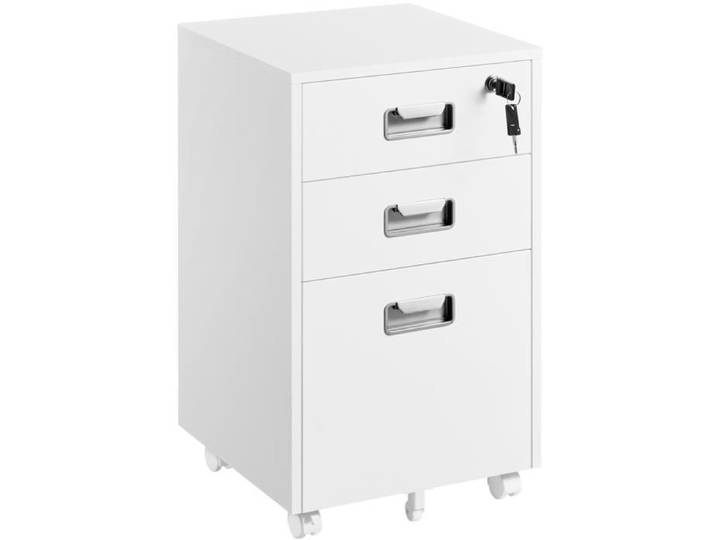 Yaheetech Caisson de Bureau Mobile Caisson de Rangement avec 3 Tiroirs Armoire de Bureau Dossiers Suspendus 40 × 40 × 66 5 cm Blanc
