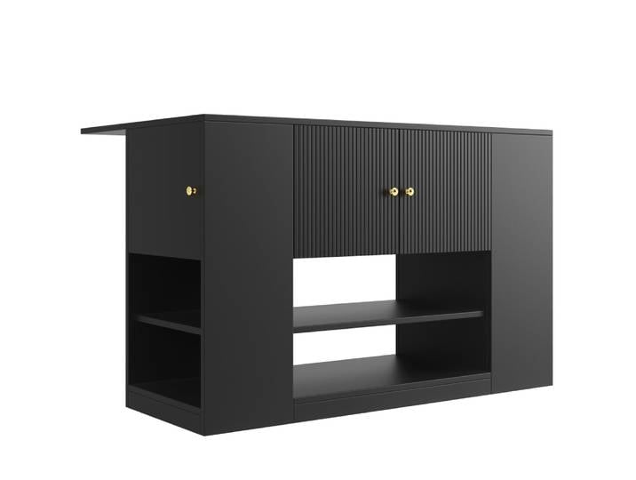 Îlot de cuisine noir motif ondulé extensible avec plateau pliant