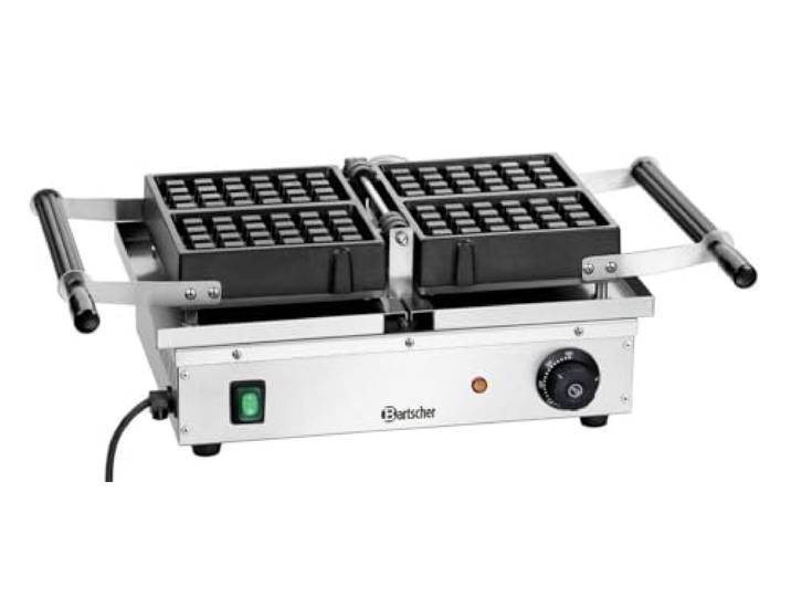 Bartscher Waffeleisen Deluxe II für Brüsseler Waffeln – drehbare Backplatten, antihaftbeschichtet, Edelstahlgehäuse, 165 x 100 mm