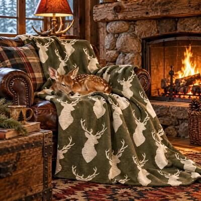 In2Green Oh Deer Knit Throw Green