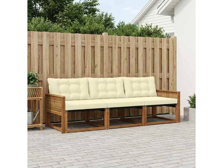 Marron - Ensembles de meuble - Ensemble de canapés d'extérieur 3 pc Naturel et Crème 7844