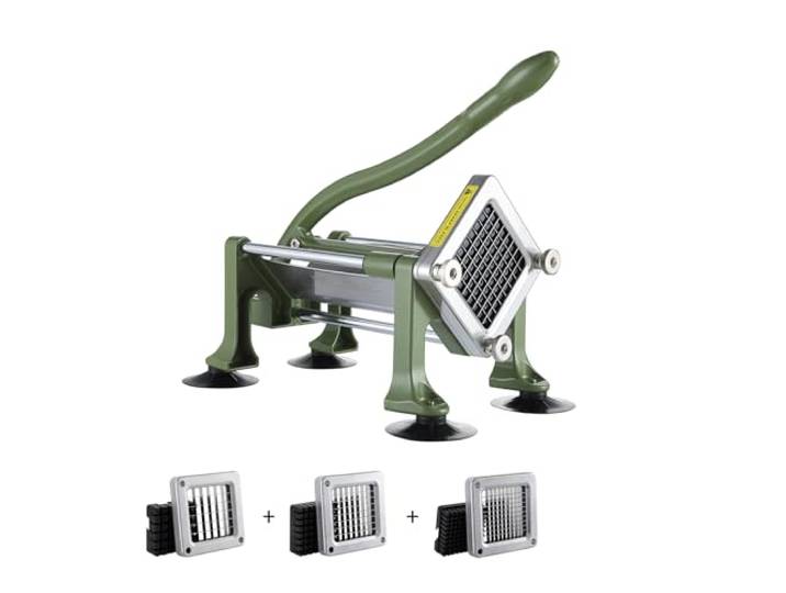 VEVOR Coupe-Frites Manuel\, Coupe-Légumes Multifonction avec Lame en Inox de 12\,7 mm\, 9\,5 mm et 6\,35 mm\, Coupe Pomme de Terre Patates avec Ventouse\, pour Concombres\, Carottes\, Restaurant\, Vert
