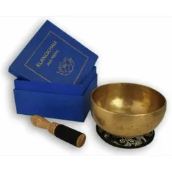 Klangschale in blauer Geschenkbox S mit Lotus-Aufdruck und Zubehör, Sachbücher