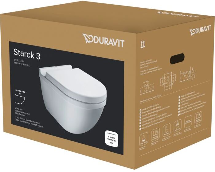 Duravit Starck 3 Wand-WC Set 42250900A1 weiß, mit WC-Sitz