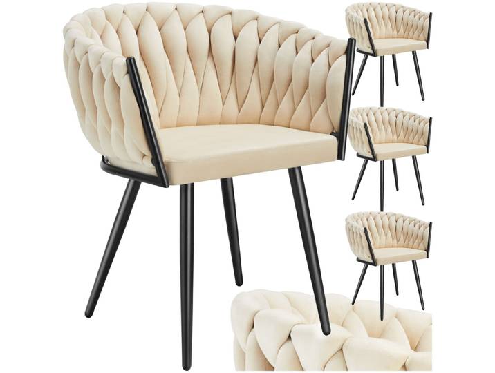 Set Esszimmerstuhl Astano Samt, Knotendesign - Sand, 4er Set