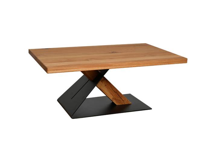 Linea Natura Couchtisch, Schwarz, Eichefarben, Holz, Metall, Eiche, Schichtholz, vollmassiv, 2-Schicht, rechteckig, Z-Form, Säule, 70x45x110 cm, Holzmöbel, Holztische, Wohnzimmertische Holz, Couchtische Holz