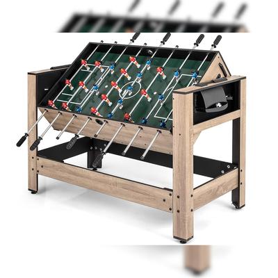 COSTWAY 2-in-1 drehbarer Multi-Spieltisch, mit Tischkicker & Billardtisch, 2 Bälle, Queues & Zubehör