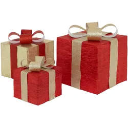LED GESCHENKBOXEN 3er Set mit 90 warmweißen LEDs Rot-Gold Drahtgestell