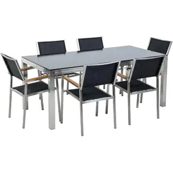 GARTENMÖBEL SET 6-Sitzer Glasplatte schwarz Textilbespannung schwarz Grosseto