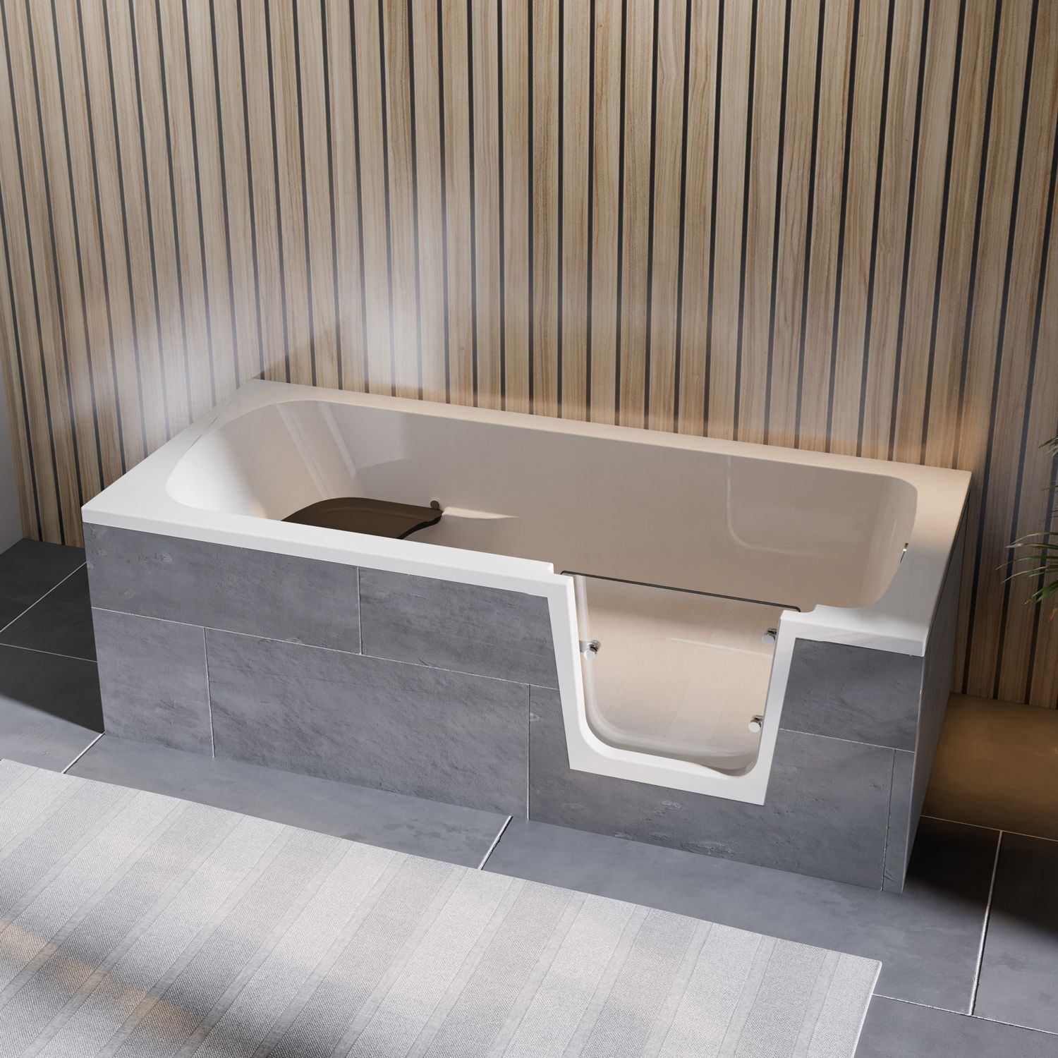Steinkamp easy entry Badewanne 180 x 80 cm mit Glastür rechts, Trio Ablauf und Styrodurverkleidung, Badewannen, ST003BWTSTYR-R4+Trio, weiß