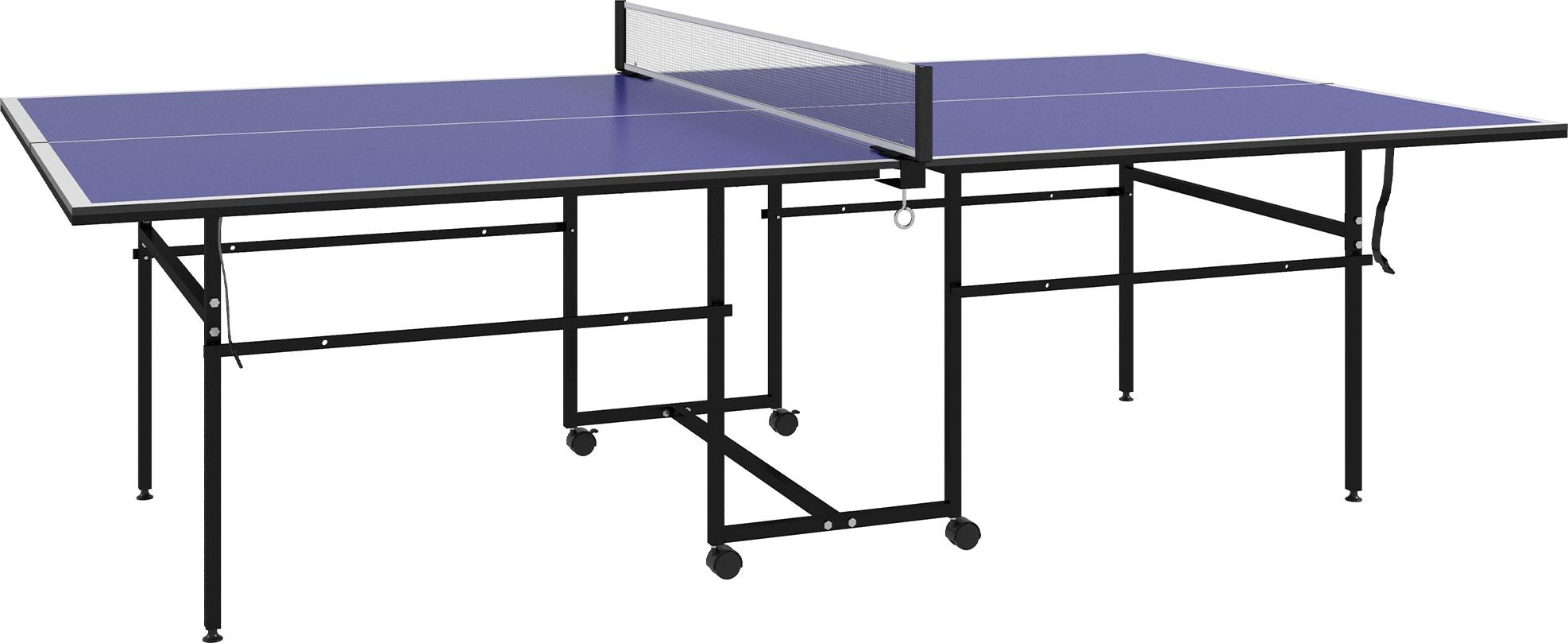 Fortuna Lai Tischtennistisch, Tischtennisplatte in Viertel Klappbar mit Rollen, Tischtennisspiel-Set mit 2 Tischtennisschlägern, 3 Bällen, Outdoor Indoor Stahl, Blau, 274 x 152,5 x 75,5 cm