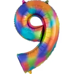 XL Folienballon Regenbogen Zahl 9