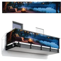 BALKON-SICHTSCHUTZ Lagerfeuer - See - Abendlicht Deko XXL 500x100 cm