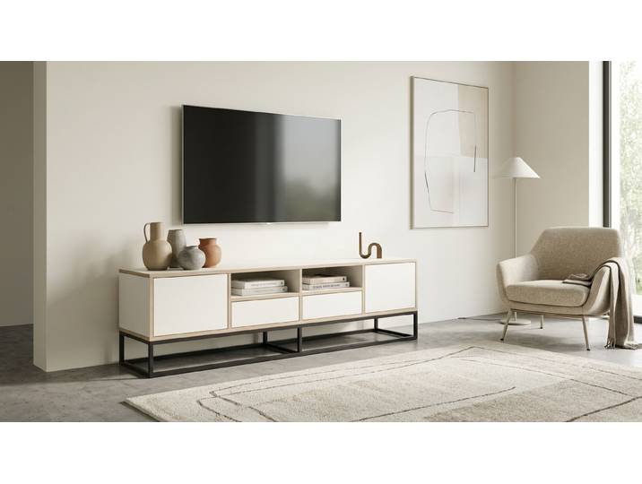 Pickawood Lowboard - Individualisierbar - Eiche/Weiß/Grau Premium Dekore Weiß Multiplex Kante
