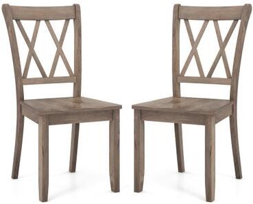 Costway Set of 2 Wooden Dining Chairs Mid Century Farmhouse Retro Kitchen Chairs-Brown
