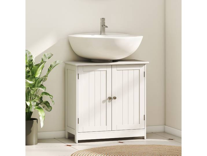 HOMCOM Armoire Sous-Lavabo Blanc MDF 60x30x60cm Salle de Bain