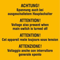 SAFETYMARKING Warnschild Spannung auch bei ausgeschaltetem Hauptschalter Folie selbstklebend (B x H) 74 mm x 74 mm 1 St. 21.0620