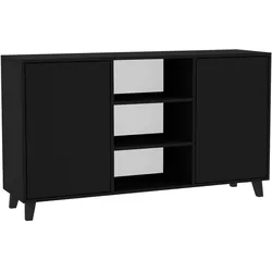 KOMMODE Home mit 2 Türen und 2 Regale, ohne Griffe, Schwarz
