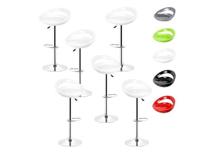 Tabouret de bar Blanc BUL - Lot de 6 - Réglable en hauteur - Métal chromé - Plastique rigide