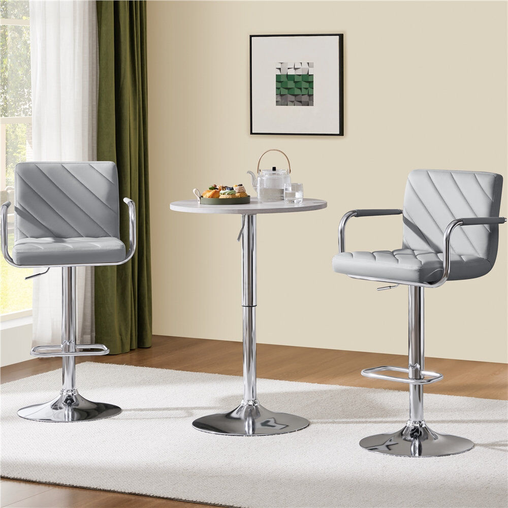 Yaheetech Height Adjustable Swivel Bar Stool Light Grey 52cm W X 48cm D