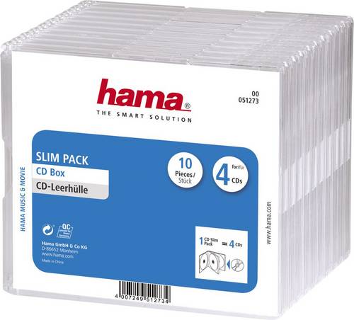 Hama CD Hülle Slim 00051273 4 CDs/DVDs/Blu-rays Transparent Polystyrol 10St.