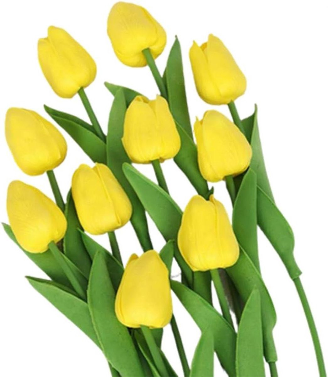 Set van 10 gele kunsttulpen van zacht PU materiaal voor huisdecoratie