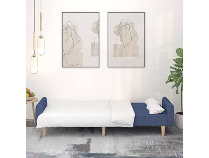 KTHLBRH Schlafsofa, 2-Sitzer, blau, aus Stoff, 220 cm Holzstruktur, umwandelbar, Schaumgummi, Belastung 110 kg, Wohnzimmer