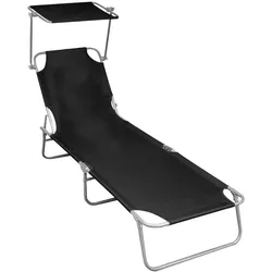 vidaXL Klappliege mit Sonnendach Schwarz Aluminium