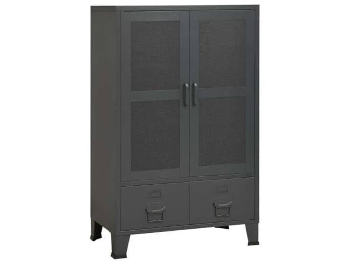 XHNIFBN Metall Lagerschrank Industrial Sideboard Anthrazit 70x40x115 cm Stabiles Metall-Sideboard mit 2 Gittertüren, 2 Schubladen und 2 Böden für Ordnung im Schlafzimmer und Wohnzimmer.