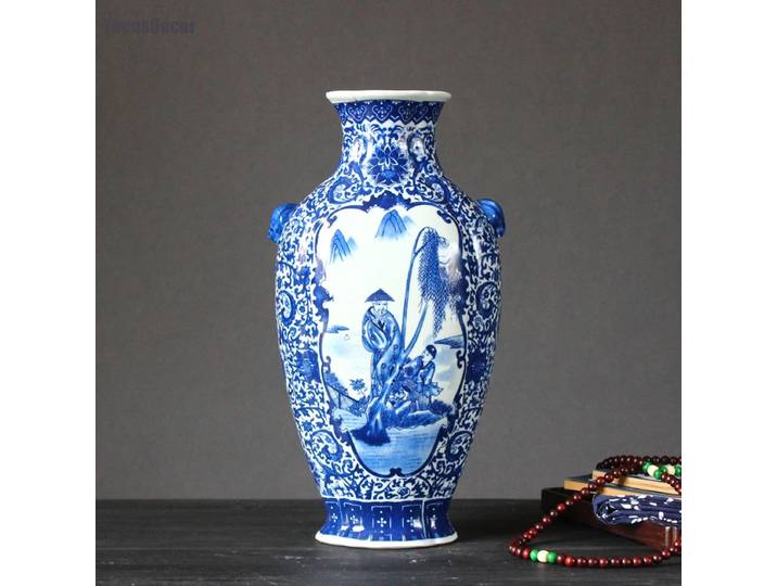 Vase en porcelaine bleue et blanche, Vase en céramique pour plantes, Arrangement de fleurs, Vintage des années 80, décoration de maison, Vase de Table, ornements classiques