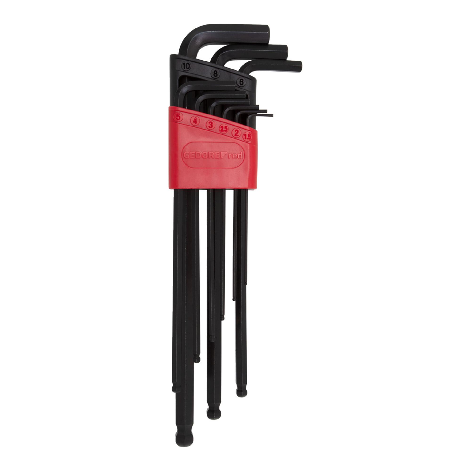 Gedore Winkelschraubendreher-Satz red R36675009, lang, für Innensechskant-Schrauben mit Kugelkopf, SW 1,5-10 mm, 3301335)