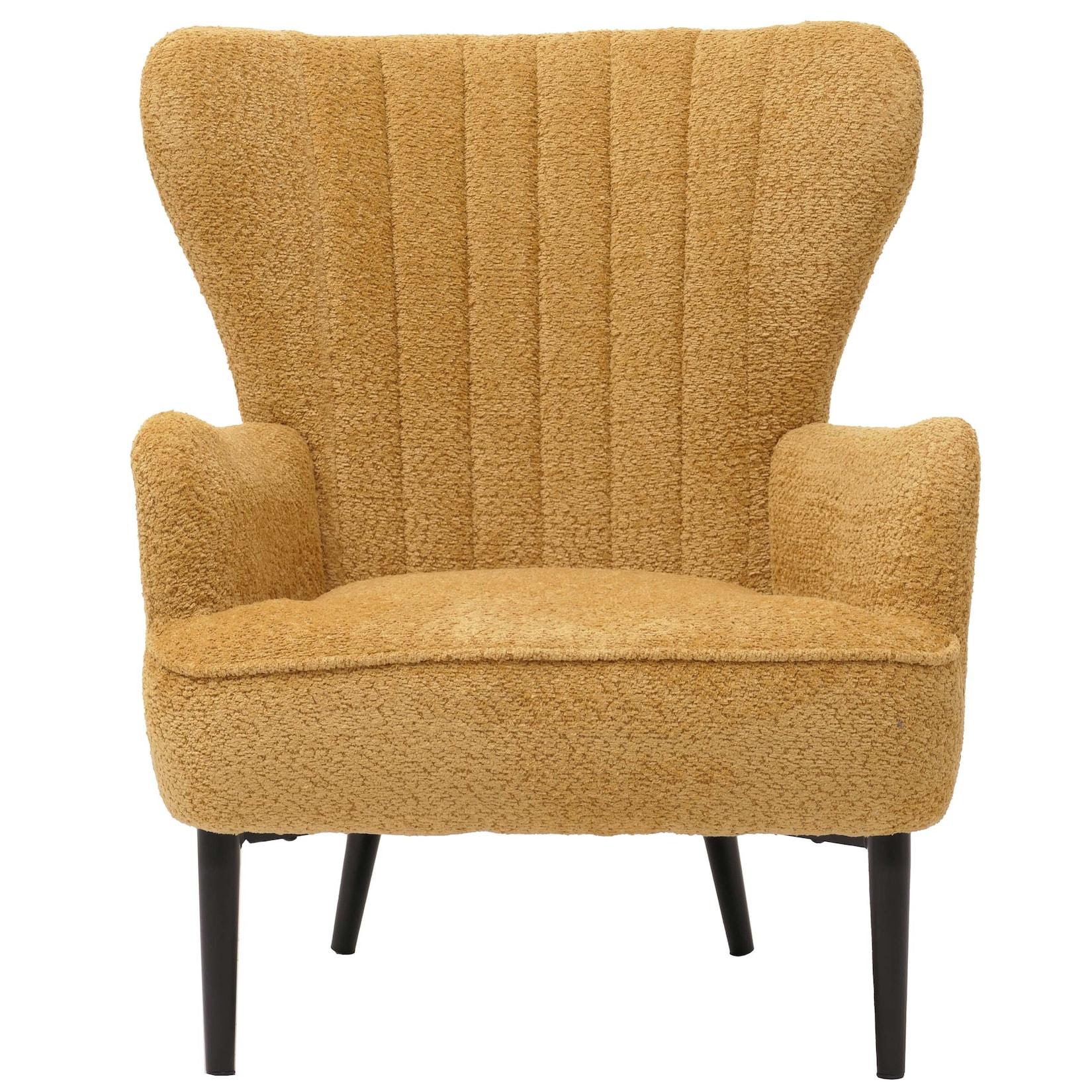 Lounge-Sessel MCW-K37, Cocktail-/Ohrensessel Polsterstuhl Retro Vintage Stoff Chenille (500g/m²) ~ gelb