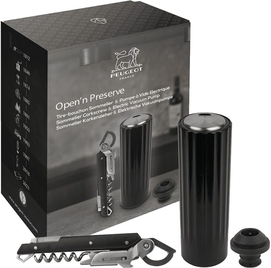 Peugeot Open 'n preserve coffret cadeau - tire-bouchon sommelier clavelin et Noir 0x0cm