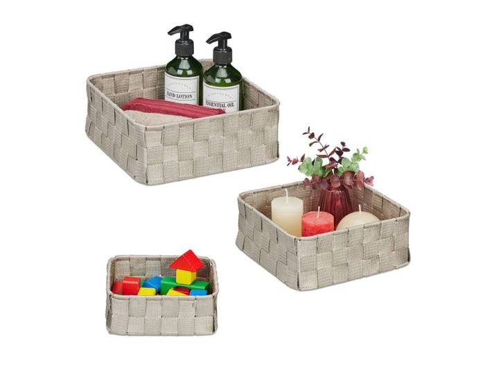 Relaxdays Grauer Aufbewahrungskorb 3er Set