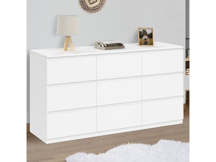 IDMARKET Commode 9 tiroirs TOMI XXL 136 cm bois blanc