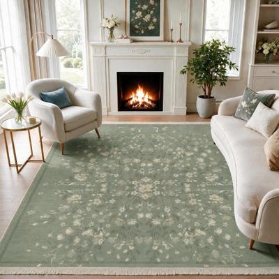 BLUEBELL Boho Floral Washable Area Rug – Soft Non-Slip Low Pile Carpet for Living Room