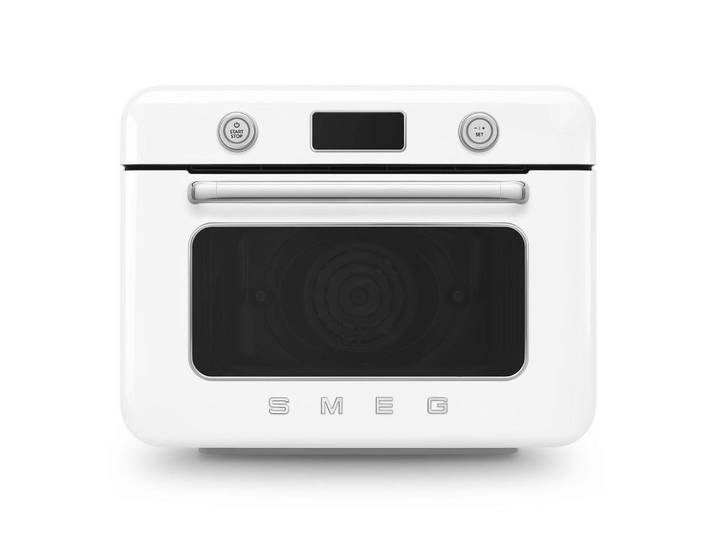 Smeg Minibackofen, Weiss Hochglanz, Kunststoff, 50x40x51 cm, Überhitzungsschutz, akustisches Signal Ein-/Aus, Display, elektronischer Timer, Innenbeleuchtung, elektronische Temperaturregelung, Wassertank abnehmbar, Elektrogeräte
