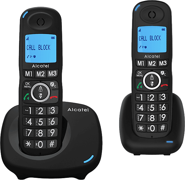 REACONDICIONADO Seminuevo Muy bueno Teléfono - Alcatel XL535, 2 unidades, Función manos libres, 3 teclas memoria directa, alarma, Negro